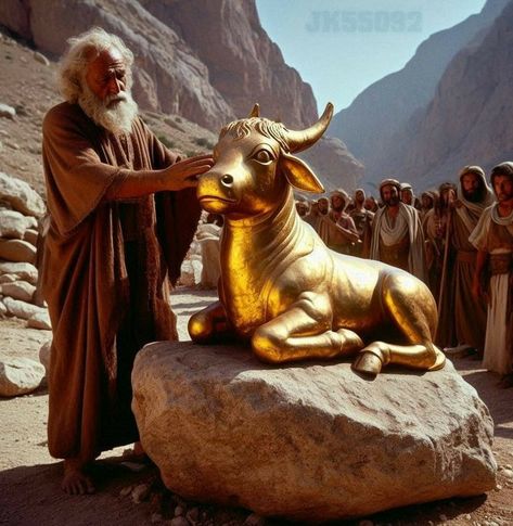 Ancient Civilizations Projects, The Golden Calf, Golden Calf, Biblical Artwork, Different Drawing Styles, Bible Artwork, Bible Illustrations, Bible Images, Islamic Cartoon