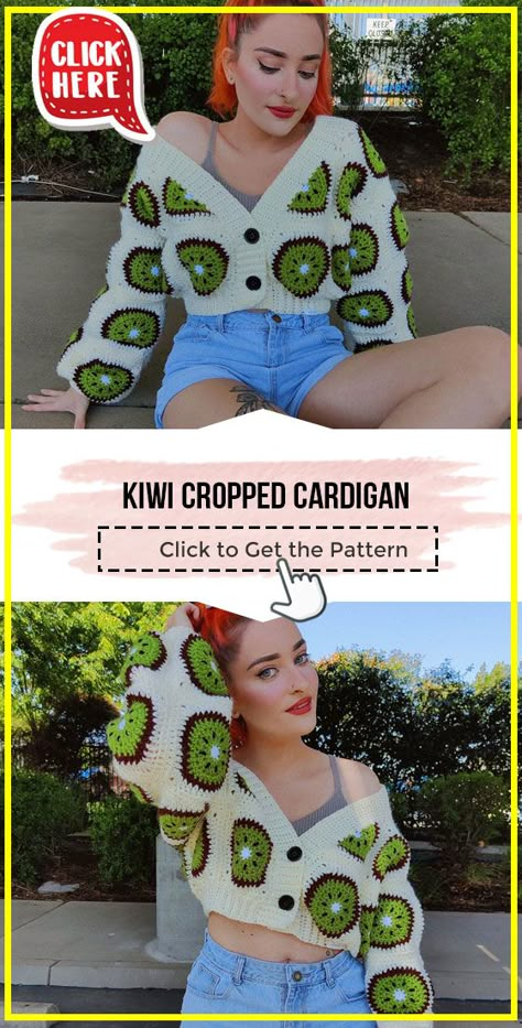 crochet Kiwi Cropped Cardigan easy pattern - Easy Crochet Cardigan Pattern for Beginners. Click to Try the Pattern #Cardigan #crochetpattern #crochet via @shareapattern.com Cute Sweater Crochet Pattern, Size Inclusive Crochet Patterns, Kiwi Crochet Pattern, Cute Crochet Sweater Patterns, Crochet Crop Cardigan Pattern Free, Free Crochet Patterns Cardigan, Knitting Easy Patterns, How To Crochet A Cardigan, Free Crochet Clothes Patterns