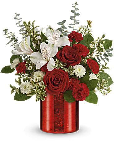 Teleflora's Crimson Crush Bouquet Bouquet Ruby Jubilee, Poinsettia Care, Winter Floral Arrangements, Winter Centerpieces, Red Carnation, Red And White Flowers, Flowers Delivery, Anniversary Flowers, Heart Flutter