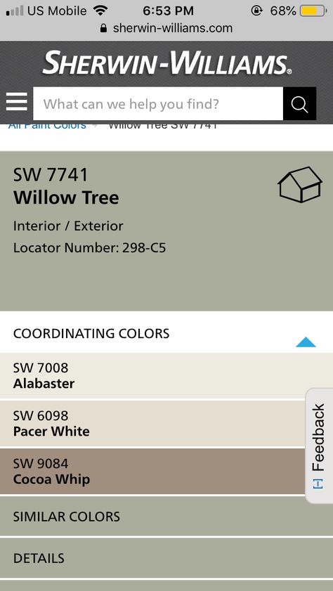 Willow Leaf Sherwin Williams, Sherwin Williams Willow Tree, Willow Tree Sherwin Williams, Green House Exterior, Zyla Colors, Tree Interior, Ranch Exterior, Cabin Exterior, Willow Green