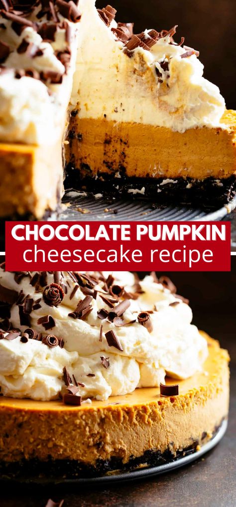 Pumpkin Pie Chocolate Crust, Chocolate Pumpkin Cheesecake Recipe, Pumpkin Cheesecake Oreo Crust, Pumpkin Cheesecake Without Water Bath, Chocolate Chip Pumpkin Cheesecake, Pumpkin Cheesecake Chocolate Crust, Pumpkin Cheesecake With Chocolate Crust, Pumpkin Bourbon Cheesecake, Pumpkin Chocolate Chip Cheesecake