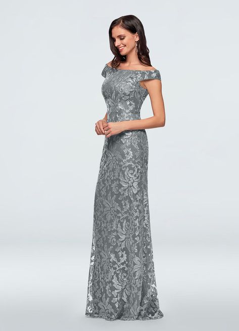 Azazie Porcelain MBD Mother of the Bride Dresses | Azazie Mothers Dresses For Weddings Grey, Grey Print Formal Dress, Luxury Gray Fitted Mother Of The Bride Dress, Luxury Gray Mother Of The Bride Dress For Party, Steel Blue Mother Of The Bride Dress, Sleeveless Lace Mother Of The Bride Dress, Elegant Mother Of The Bride Dresses, Floor Length Lace Dress, Mother Of The Groom Gowns