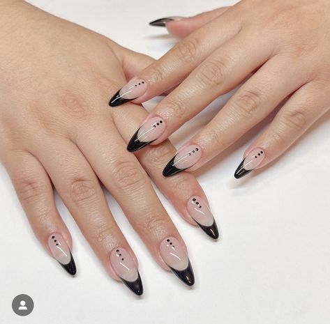 Alt Nails Almond, Goth French Tips, Easy Fall Nail Designs, Black Almond Nails, Moon Nails, Almond Shape Nails, Nail Art Ombre, Dots Nails, Tip Nails