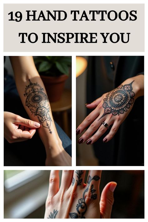 19 Hand Tattoos to Inspire You Unique Tattoos For Men Hand, Healing Hand Tattoo, Spiritual Hand Tattoos, Geometric Hand Tattoo, Hand Tattoos Women, Ornamental Hand Tattoo, Hand Tattoo Cover Up, Back Of Hand Tattoos, Unique Hand Tattoos