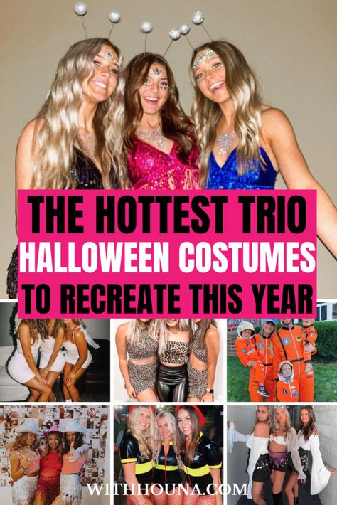 27 Insanely Hot Trio Halloween Costumes to Recreate With Your Best Friends in 2023 3 Costumes Friends, Trio College Halloween Costumes, Female Group Halloween Costumes, 3 Friend Halloween Costumes, Halloween Costumes For 3 Best Friends, Costume Ideas Iconic, Halloween Costumes Women Cute, Hot Trio Halloween Costumes, Cute Trio Halloween Costumes