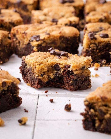 Gluten Free Brookie Bars - Well Fed Baker Gluten Free Cookie Brownie Bars, Gluten Free Brookies Recipe, Gluten Free Brookies, Gluten Free Chocolate Chip Cookie Bars, 2023 Desserts, Gluten Free Bars Recipes, Brookie Bars, Gluten Free Baked Goods, Gluten Free Cookie Bars