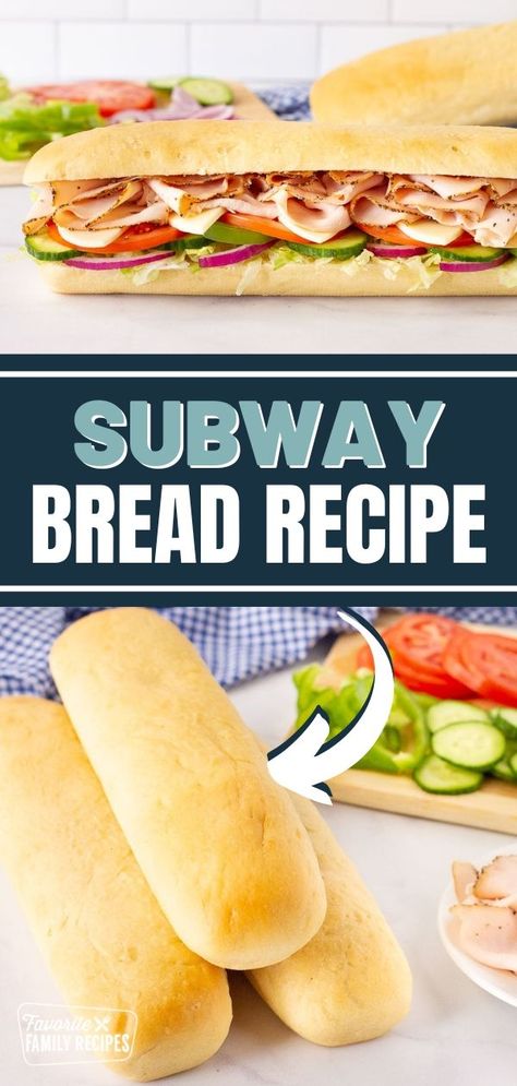 This Subway Bread recipe uses real, actual, bread-making ingredients and tastes even better than what you can get at the restaurant. It’s soft, slightly chewy, with fresh, homemade flavor, it’s the perfect start to your favorite sandwich. Try this recipe and see how much fun it can be to create your favorite sub in your own kitchen! Sandwich Bread Recipe Sourdough, Bread Machine Subway Bread, Subway Bread Recipe Bread Machine, Diy Subway Bread, Easy Sandwich Rolls Recipe, Handmade Bread Recipes, Homemade Sub Bread, Sub Buns Homemade, Subway Sandwich Bread Recipe