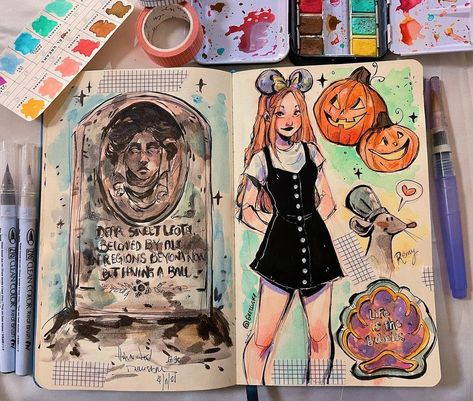 Gretel Lusky on Instagram: “Some more Disney-inspired doodles I did during my trip 💕 I loved spending Halloween in the US for the first time, all the pumpkin decor did…” Drawing With Markers, Markers Drawing Ideas, Art Journal Therapy, Pumpkin Decor, Marker Drawing, Sketchbook Inspiration, My Trip, Marker Art, Sketchbook Art Inspiration