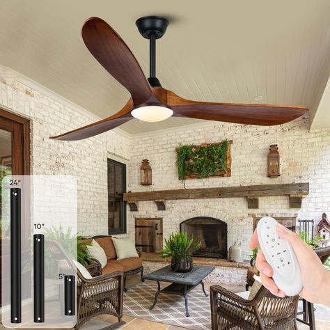 PRICES MAY VARY. 【Large 70 inch Ceiling Fan with Light】Stunning indoor/outdoor BLDC motor ceiling fan with light and remote featuring 3 carved solid walnut wood blades. Combines modern design with vintage charm for a stylish and durable home improvement. Perfect blend of minimalist style and natural wood texture. 【Sleek Silent Ceiling Fan with Light and Remote】 Modern style with ultra-quiet, energy-saving brushless DC motor, delivering up to 9152 CFM airflow. Features 3 adjustable color temperat Low Sloped Ceiling, French Country Ceiling Fan, Kitchen Ceiling Fan, Bldc Motor, Rustic Ceiling Fan, Living Room Ceiling Fan, Wood Ceiling Fans, Low Ceiling Lighting, Propeller Ceiling Fan