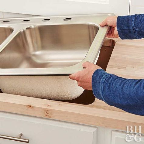 Butcher Block Sink, Installing Butcher Block Countertops, Install Butcher Block Countertops, Butcher Block Kitchen Countertops, Diy Butcher Block Counter, Diy Butcher Block Countertops, Butcher Block Countertops Kitchen, Diy Butcher Block, Block Countertops