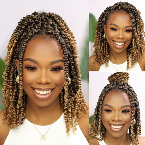 Short Blonde Passion Twist, Short Crochet Passion Twist, 10 Inch Passion Twists Hairstyle, Short Passion Twists Hairstyle Crochet, Pre Twisted Passion Twists, How To Style Short Passion Twist, Brazilian Wool Hairstyles Twist Short, Crochet Braids Black Women, Short Passion Twists With Curls