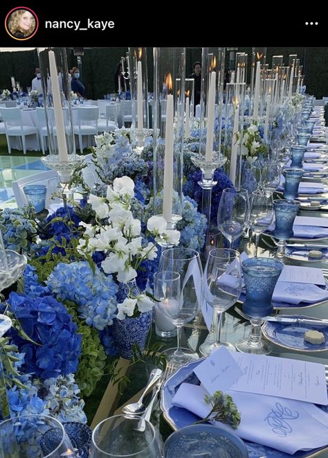 Soft Blue Wedding, Cinderella Quinceanera Themes, Blue Hydrangea Bouquet, French Blue Wedding, Blue Wedding Receptions, Portuguese Wedding, Chinoiserie Wedding, Sky Blue Weddings, Blue Table Settings