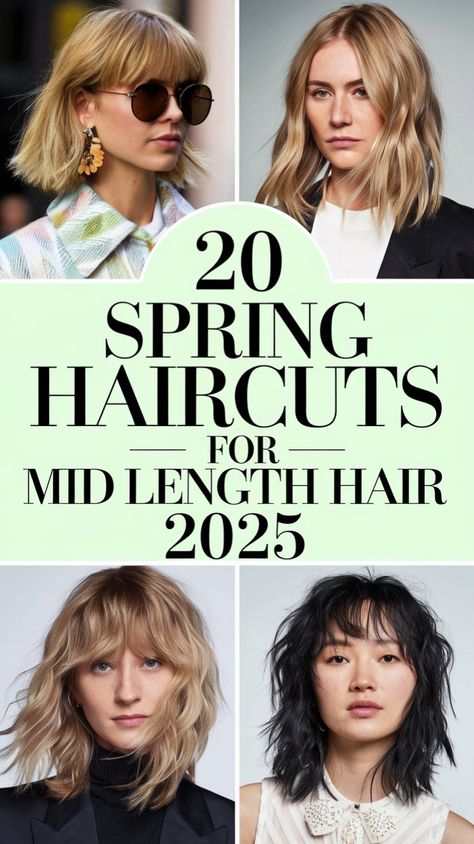 Ready for a fresh new look? 🌸 Discover 20 stylish spring haircuts for mid-length hair 2025! From shaggy bobs and choppy layers to soft waves, these trendy cuts are perfect for a seasonal refresh. ✂️ Great for all hair textures—straight, wavy, or curly. Find your perfect style today! Haircuts For Mid Length Hair, Wavy Shag, Layered Wavy Bob, Shaggy Bobs, Hair 2025, Spring Haircuts, Medium Curls, Shaggy Bob, Medium Bob