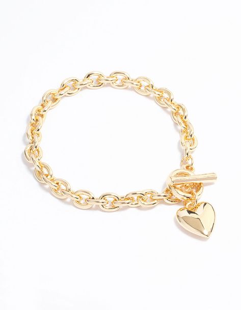 Gold Plated Heart FOB Bracelet - Lovisa Fob Bracelet, Packaging Jewellery, Braclets Gold, Timeless Silhouettes, Cubic Zirconia Bracelet, Premium Gift, Nail Accessories, Sentimental Gifts, Favorite Rings