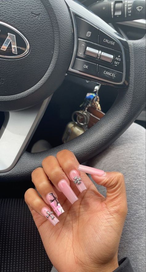 Cross Nails, Tapered Square Nails, Long Acrylic Nail Designs, Gel Nails Diy, Colored Acrylic Nails, Classy Acrylic Nails, Short Square Acrylic Nails, Acrylic Nails Coffin Pink, Long Square Acrylic Nails