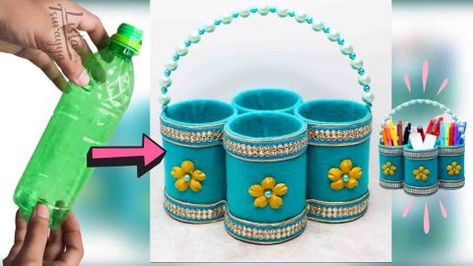 DIY Pen Holder Using Plastic Bottles Tutorial | DIY Joy Projects and Crafts Ideas Jar Craft Ideas, Pen Holder Diy, Diy Pen, Diy Joy, Diy Jar, Diy Crafts Home, Diy Jar Crafts, Ways To Recycle, Diy Cans