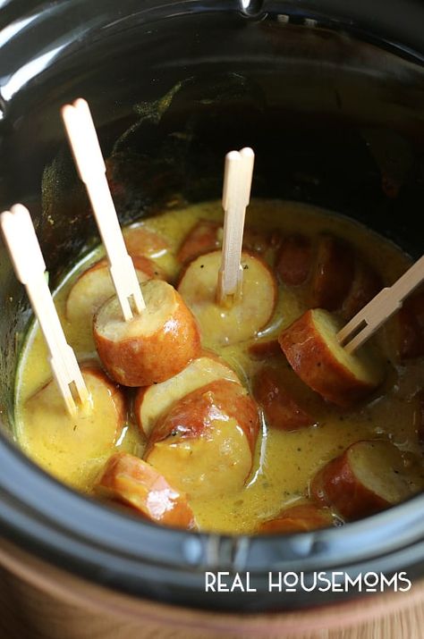 Mustard Kielbasa, Food Slow Cooker, Kielbasa Bites, Magical Slow Cooker, Homemade Honey Mustard, Crockpot Appetizers, The Magical Slow Cooker, Honey Mustard Sauce, Kielbasa