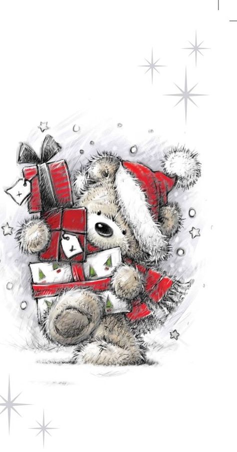 Chris Gaisey Christmas Teddy Bear Illustration, Tatty Teddy Christmas, Vintage Jul, Diy Jul, Christmas Teddy Bear, Illustration Noel, God Jul, Tatty Teddy, Christmas Bear