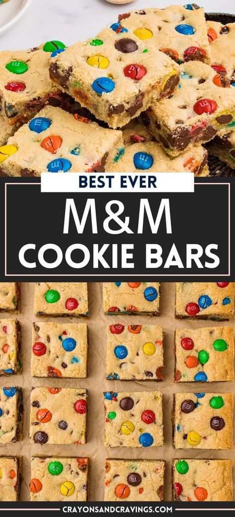 M&M Cookie Bars Mnm Cookie Bars, Individual Cookie Cakes, Big M&m Cookies, Chocolate Chip Bar Cookies 9x13, Best Baked Goods For Bake Sale, Christmas M&m Cookie Bars, Mnm Bars, Bake Sale Cookies Packaging, Bake Sale Cookie Ideas