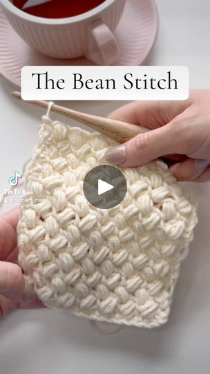 1K reactions · 392 shares | The Crochet Bean Stitch 🫘  The Bean Stitch   Chain an even number of chains.  Row 1: Starting in the second chain from hook, single crochet across. Ch  1, turn.  Row 2: Single crochet into the first stitch. Skip 1 stitch. *Work a bean stitch into the next stitch. Skip 1 stitch. Repeat from * across, ending the row with a single crochet into the final stitch.. Chain 1, turn.  Row 3: Single crochet into the first stitch. Skip 1 stitch. *Work a bean stitch into the next stitch. Skip 1 stitch. Repeat from * across, ending the row with a single crochet into the turning chain of previous row. Chain 1, turn.  Bean Stitch Insert hook into stitch Yarn over, pull through loop (2 loops on hook) Yarn over, insert hook into same stitch Yarn over, pull through loop (4 loops Crochet Bean Stitch, Bean Stitch, The Turning, Stitch Work, Crochet Stitches Video, Chain Loop, Crochet Stitches For Beginners, Pull Through, Crochet Videos