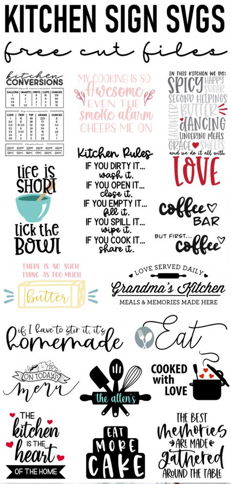 16 FREE, original Kitchen Sign SVGs that would look awesome on display in your kitchen, dining room or pantry. Cricut Pantry Door Sign, Funny Pantry Sign, Kitchen Sayings Signs Quotes Free Printables, Dining Room Signs Quotes Farmhouse, Kitchen Posters Printable Free, Pantry Sign Ideas, Dining Room Signs Quotes, Kitchen Quotes Decor Printables, Pantry Quotes