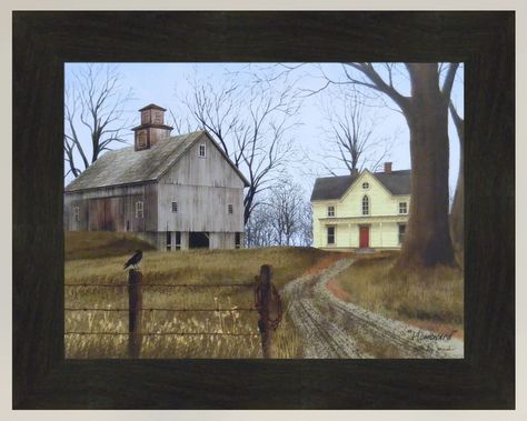 Cottage Art Vintage, Billy Jacobs Prints, Billy Jacobs Art, Watercolor Barns, Billy Jacobs, Barn Pictures, Fall Frames, Primitive Design, Mirror Framed