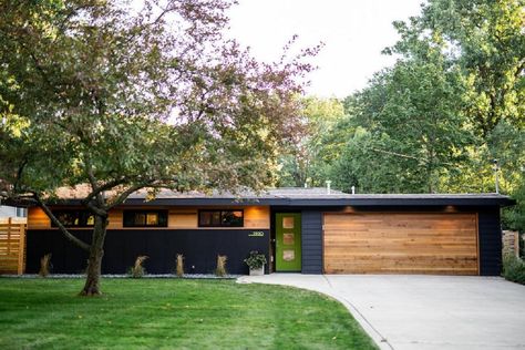 See This Stunning Midcentury Modern Remodel Before and After | HGTV's 2019 Designer of the Year Awards | HGTV Midcentury Modern Landscaping, Mid Century Modern House Exterior, Mid Century Modern Exterior, Ranch House Exterior, Mid Century Exterior, Modern Remodel, Mid Century Ranch, Ranch Exterior, Midcentury Home