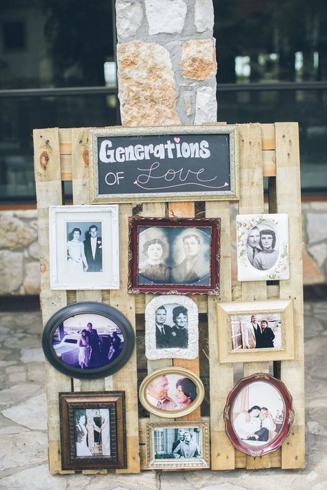 Perfect way to display the generations of love in the family.  We had some that were together over 60 years!  #rusticwedding #family #generationsoflove #generations Photos Wedding Display, Plaas Troue, Generations Of Love, Rustic Wedding Details, Elopement Party, 2025 Wedding, Wedding Display, Reception Decor, Family Wedding