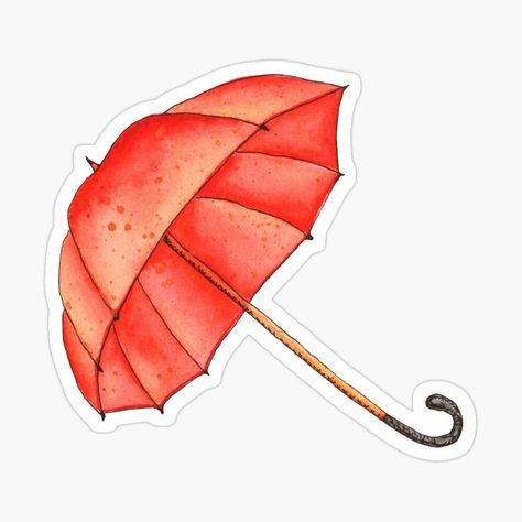 Umbrella Sticker, Red Umbrella, Watercolor Stickers, Romantic Mood, Decorate Notebook, Coloring Stickers, Watercolor Design, Eye Catching Colors, Cute Gifts