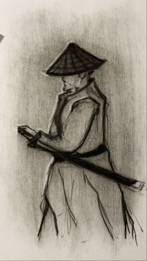 Samurai Drawing Sketches Easy, How To Draw A Samurai, Samurai Sketch Drawing, Samurai Hat Draw, Samurai Warrior Sketch, Samurai Drawing, Profile Drawing, Shadow Drawing, Body Sketches