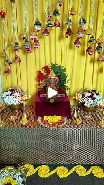 Himani Singh on Instagram: "Can’t not reshare this Ganpati setup from 2022 🥰 Looking forward to this year’s Ganpati ❤️

Product sources:
Decor from Shubbh Laabh 
Curtains from Amazon
.
.
.
.
#ganpati #ganpatidecor #ganpatidecoration #ganpatifestival #diwalidecor #diwali #diwalidecorations #southasianblogger" Ganpati Festival, Diwali Decorations, Looking Forward, Diwali, This Year, Curtains, Canning, On Instagram, Instagram