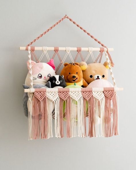 Stuff Animal Hammock, Animal Hammock, Love Stuff, Stuffed Animal Hammock, Crochet Store, Macrame Baby, Toy Hammock, Macrame Hammock, Diy Toy Storage