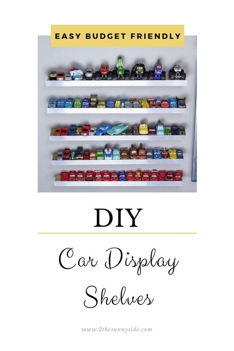 DIY Car Display Shelves | Sunny Side Design Car Bedroom Ideas For Boys, Car Bedroom Ideas, Disney Cars Room, Disney Cars Bedroom, Boys Car Bedroom, Bedroom Ideas For Boys, Car Themed Bedrooms, Hot Wheels Display, Car Display