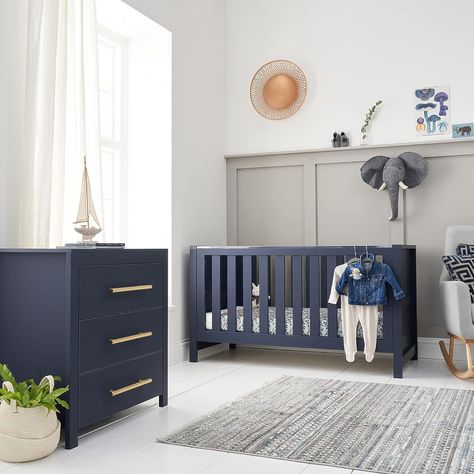 Tutti Bambini Tivoli 2-Piece Room Set | 3-In-1 Convertible Cot Bed & Chest Changer | 140x70 cm Mattress Size, Brushed Metallic Knobs, Engineered Wood | Navy #NurseryDecor #BabyRoom #NurseryIdeas #BabyFurniture #BabyNursery #NurseryInspiration #NurseryDesign #GenderNeutralNursery #CribBedding #NurseryThemes #BabyRoomDecor #NurseryOrganization #NurseryArt #NurseryWallDecor #NurseryRug #NurseryStorage #NurseryShelves #NurseryChair #NurseryAccessories #NurseryDIY Nursery Dark Blue, Dark Blue Furniture, Next To Me Crib, Underbed Storage Drawers, Cot Bed Mattress, Baby Cot Bedding, Junior Bed, Nursery Style, Blue Furniture