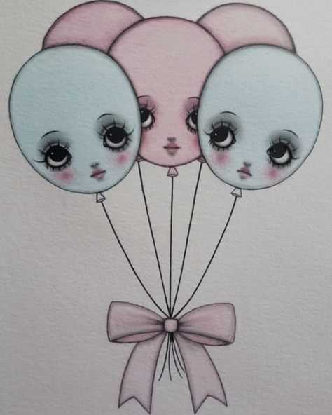 Doll Face Drawing, Creepy Coquette, Balloons Drawing, Drawing Creepy, Surrealism Tattoo, Coquette Art, Surrealism Artists, Creepy Cute Aesthetic, Coquette Wallpaper