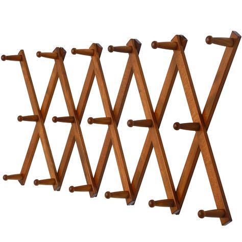 PRICES MAY VARY. 【ENLARGED:】16” high, extended up to 69” wide, 2.3” long pegs, with 17 hooks. 【ENDURING:】Made of higher-cost solid beech wood, much thicker and sturdier accordian wall hanger. 【EXPANDABLE:】Smart accordion hook rack, sizes adjustable, for horizontal & vertical hanging. 【EMBELLISHING:】The creative wooden coat and hat rack offers an elegant and stylish touch to your wall. 【EFFECTIVE:】Multi-purpose wall mounted hat holder, well organizing coats, hats, baseball caps, scarfs, coffee mu Wall Hat Racks, Accordion Wall, Wooden Coat Hooks, Coat And Hat Rack, Wall Hats, Peg Hooks, Wooden Coat Rack, Hat Holder, Hook Rack