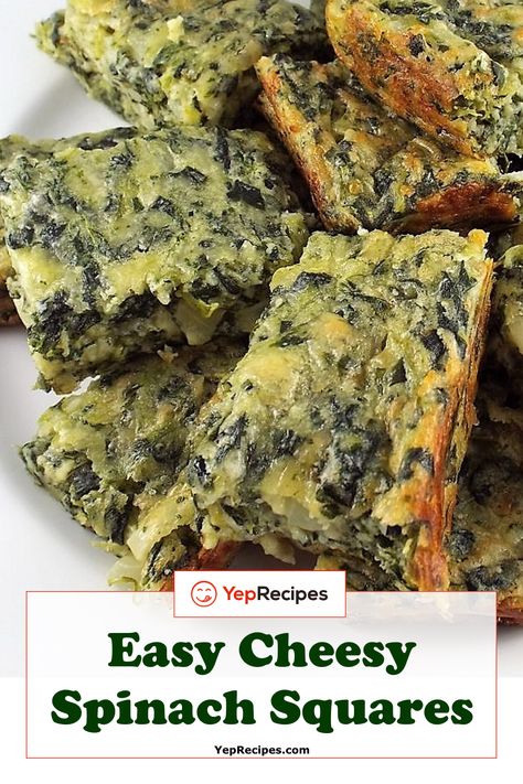 Easy Cheesy Spinach Squares Monterey Jack Cheese Recipes, Spinach Squares, Cheese Recipes Appetizers, Cheese Squares, Cheesy Spinach, Cheese Baked, Baked Cheese, Spinach Artichoke Dip, Spread Recipes