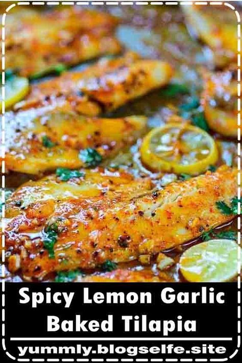 Spicy Lemon Garlic Baked Tilapia -  This Spicy Lemon Garlic Baked Tilapia takes all of 5 minute of preparation time before you pop it in the oven. #recipes #healthyrecipes #tilapia #seafood Tilapia Dinner, Baked Tilapia Recipes, Boil Seafood, Soup Seafood, Dinner Seafood, Garlic Baked, Pasta Seafood, Tilapia Fish Recipes, Fish Recipes Baked