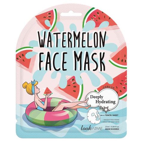 Why We Love it This mask smells delicious and provides our skin that beautiful glass skin look! Quench your skin’s thirst with this deeply hydrating Tencel sheet mask that is soft on the skin and packed with essence! Key Ingredients + Benefits Citrullus Lanatus (Watermelon) Fruit Extract - Packed with antioxidants and Make Skincare, Beauty Face Mask, Watermelon Face Mask, Watermelon Face, Macaron Lip Balm, Mask Korean, Korean Facial, Hydrating Sheet Mask, Blackheads On Nose