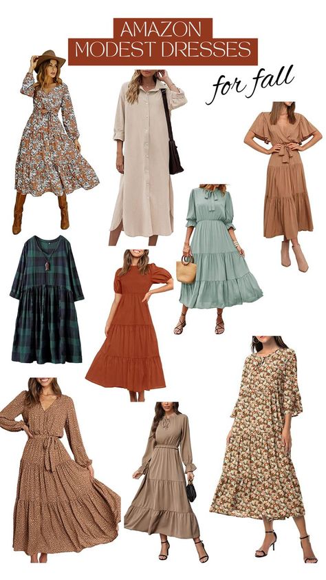 Amazon modest dresses for fall, fall amazon products, fall dresses, fall outfits, casual dresses, casual fall outfit, fall outfit inspo, fall dresses, modest dresses, floral dresses, neutral dresses, fall fashion Apostolic Fall Outfits, Fall Outfits Casual, Dresses For Fall, Neutral Dresses, Casual Fall Outfit, Fall Floral Dress, Dresses Fall, Amazon Dresses, Dresses Casual Fall