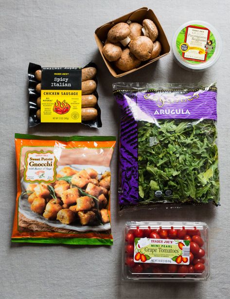 Trader Joe’s Hack dinner Sweet potato gnocchi Gf Gnocchi, Trader Joes Frozen Food, Trader Joes Recipes Healthy, Trader Joes Food, Italian Chicken Sausage, Sweet Potato Gnocchi, Joe Recipe, Trader Joes Recipes, Potato Gnocchi