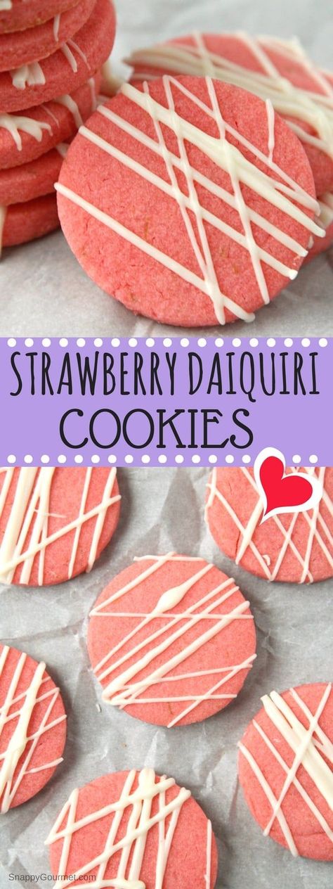 Strawberry Daiquiri Cookies - easy strawberry sugar cookie recipe with strawberry, lime, and rum! Best Christmas cookie idea! SnappyGourmet.com #Christmas #Cookie #Cocktail #SnappyGourmet #Homemade #Daiquiri #Cookies #christmascookies Christmas Cookie Cocktail, Strawberry Sugar Cookie Recipe, Strawberry Sugar Cookie, Cookie Strawberry, Strawberry Sugar Cookies, Chocolate Christmas Cookies, Strawberry Sugar, Cut Out Cookie Recipe, Strawberry Lime