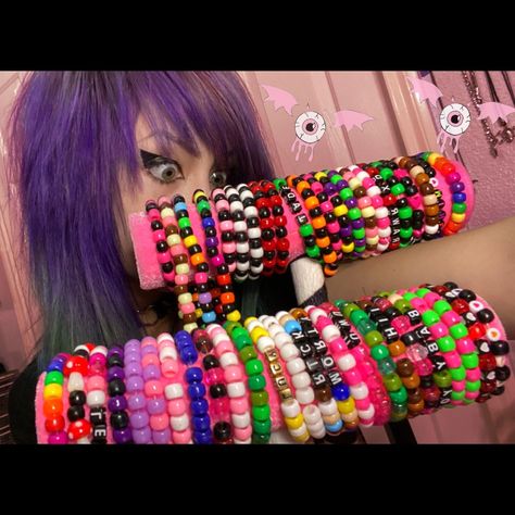 Scene Emo Bracelets, Emo Scene Bracelet, Scene Bead Bracelets, Scene Kandi Singles, Kandi Display, Scenecore Bracelets, Scene Kid Bracelets, Scene Kandi Ideas, Kandi Bracelets Scene