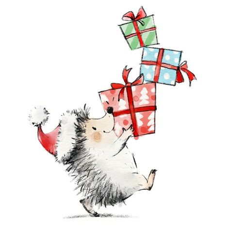 Funny Family Christmas Cards, Maus Illustration, Christmas Hedgehog, Watercolor Christmas Cards Diy, Hedgehog Drawing, Xmas Drawing, Hedgehog Christmas, 90s Christmas, Christmas Apps