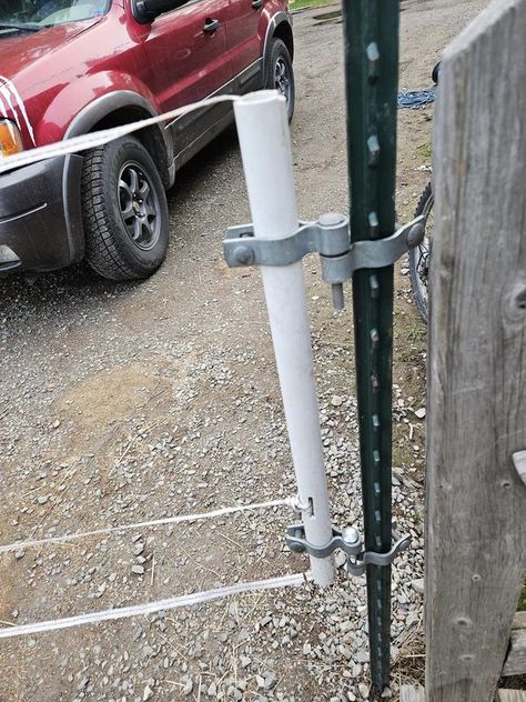 Barns On a Budget! 🐴 | Electric fence gate hack I made up: I put electric up for letting the ponies into my yard to Mow and didn't want to open multiple handles | Facebook Electric Fence Ideas, Diy Electric Fence, Wire Fence, Electric Fence, Barn Ideas, Chain Link Fence, Fence Gate, Diy Lighting, Diy Inspiration