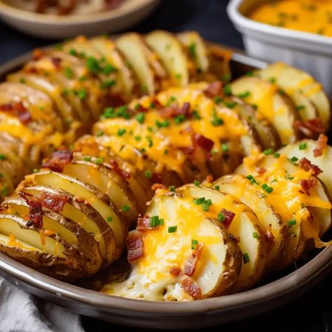 SLICED BAKED POTATOES - Life with Susan Oven Baked Sliced Potatoes, Old School Spaghetti, Milk Brioche, Sliced Baked Potatoes, Baked Potato Slices, Potatoe Recipes, Potato Slices, Potatoes In Oven, Baked Potato Recipes