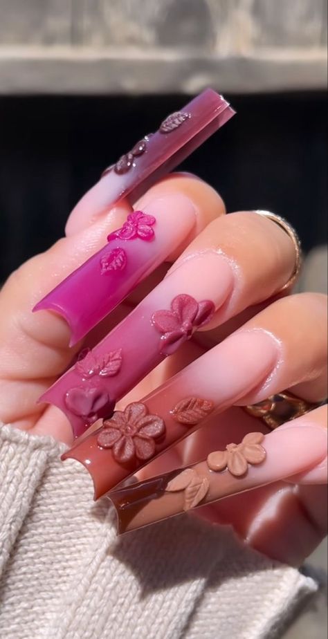 3 D Nails Designs, Excited For Fall, Spiced Chai, Long Acrylic Nail Designs, Glamour Nails, Colored Acrylic Nails, Long Acrylic Nails Coffin, Long Acrylic, Long Square Acrylic Nails