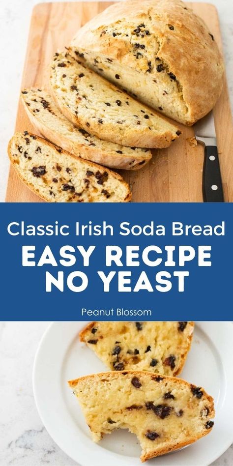 This easy Irish Soda Bread is made with a stand mixer and baked in the oven. Perfect for beginners to make and filled with sweet currants. Soda Bread With Raisins, Easy Irish Soda Bread, Bread With Raisins, Irish Soda Bread Muffins, Traditional Irish Soda Bread, Soda Bread Recipe, Irish Desserts, Irish Soda Bread Recipe, No Yeast Bread