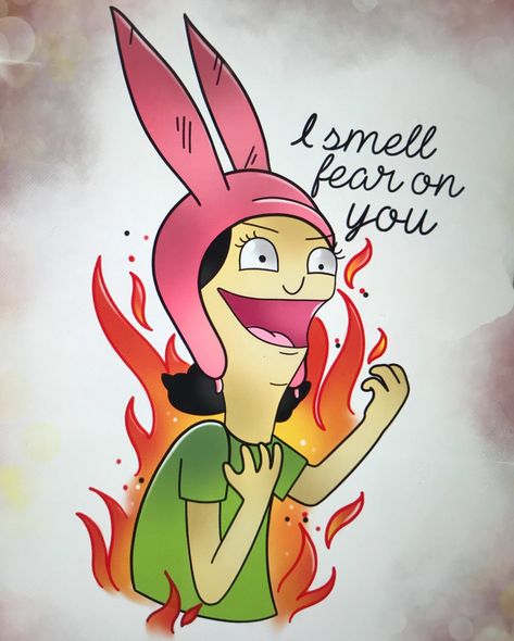 Louise Belcher - I Smell Fear On You, Bob's Burgers Louise Belcher Tattoo Ideas, Louise Bobs Burgers Tattoo, Bobs Burgers Tattoo Louise, Bobs Burgers Tattoo Ideas, Louise Belcher Fanart, Louise Belcher Tattoo, Tina Belcher Tattoo, Linda Bobs Burgers, Bobs Burgers Tattoo