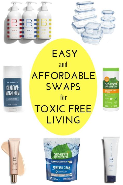 Easy and affordable swaps for toxic free living. Here is my list of the best clean, toxin free products that actually work! Natural Product Swaps, All Natural Living, Non Toxic Lifestyle, Low Tox Swaps, Toxic Free Lifestyle, Low Tox Living, Non Toxic Cleaning Products, Natural Dishwasher Detergent, Toxin Free Makeup